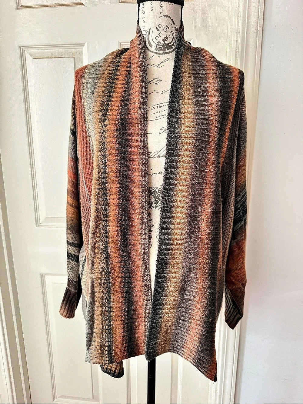 maude Striped Open Front Cardigan in Brown & Orange Size XS